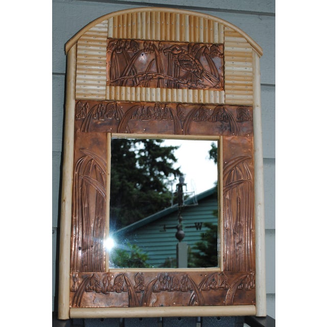 Wood Natural Bent Bamboo Embossed Copper Mirror For Sale - Image 7 of 7