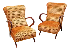 Set of Art Deco Armchairs in Wood and Velvet by Guglielmo Ulrich, Italy, 1930s