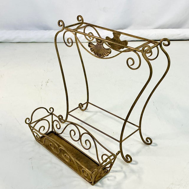 1970s Vintage Neoclassical Hollywood Regency Metal Plant Stand With Scroll Design For Sale - Image 13 of 13