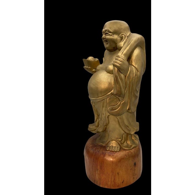 Antique Japanese Wooden Hotei with Gilt-Coloured Finish, Early Shōwa Period, 1920s-1940s For Sale - Image 4 of 15