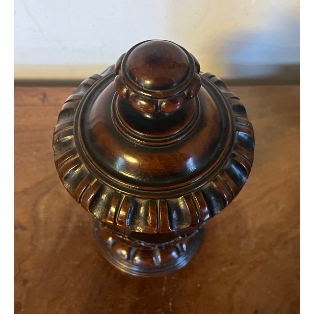 19th Century Antique 19th Century English Regency Carved Treen Mahogany Urn For Sale - Image 5 of 12