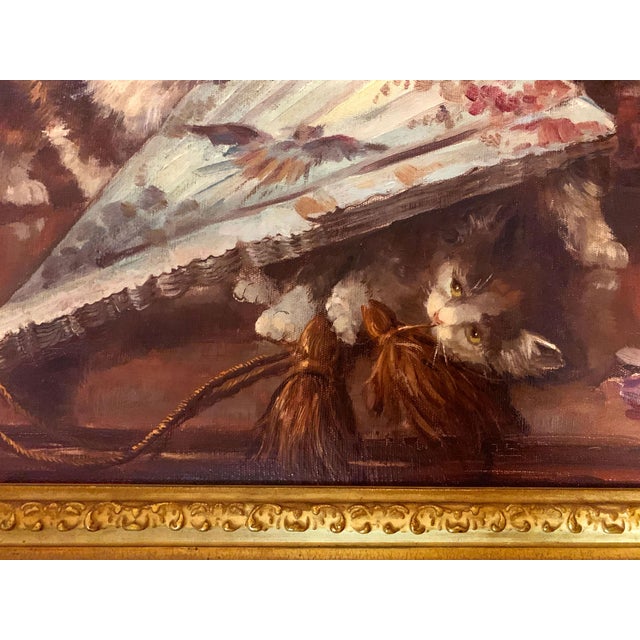 Figurative Cats Playing , Oil on Canvas by F. Sanders, 19th C. For Sale - Image 3 of 8