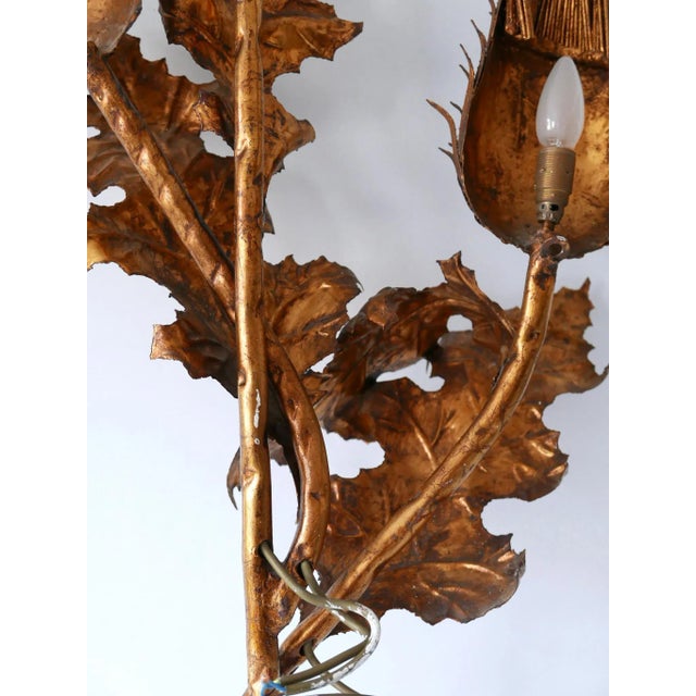 Large Mid-Century Modern Gilt Metal Three Flamed Thistle Flower Sconce, 1960s For Sale - Image 17 of 18
