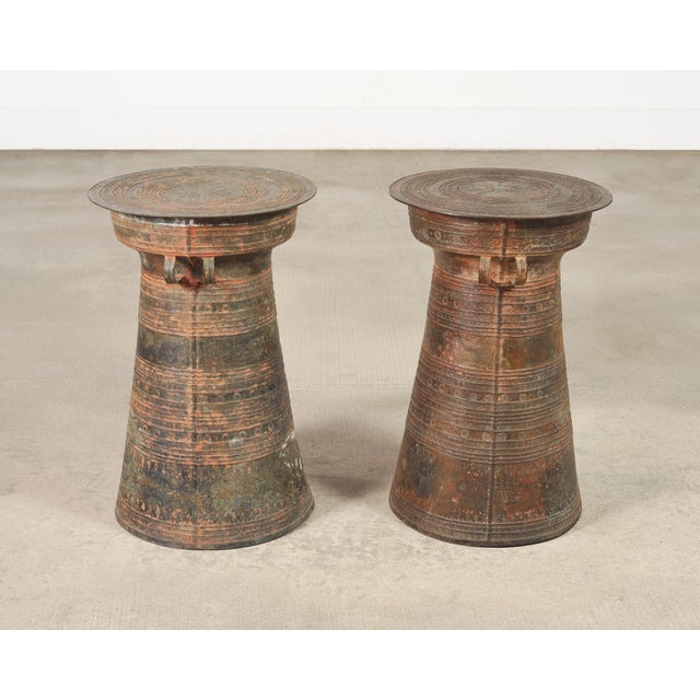 Mid 20th Century Pair of Southeast Asian Bronze Rain Drum Drinks Tables For Sale - Image 5 of 18