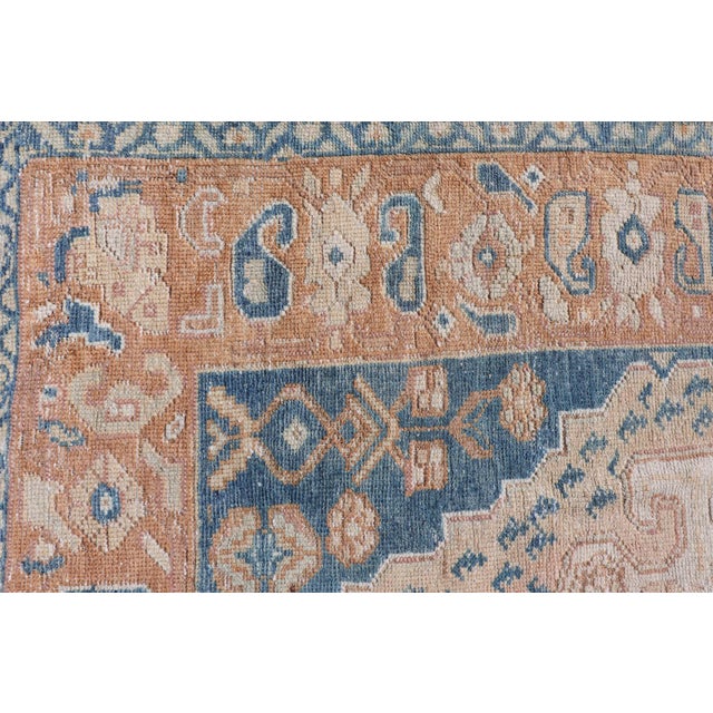 Textile Antique Turkish Oushak Rug in Rich Blues and Earth Tones For Sale - Image 7 of 10