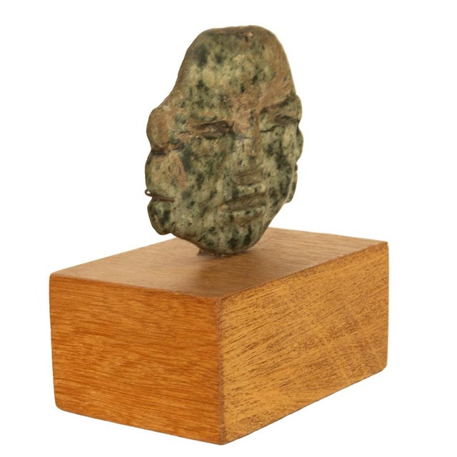 Mexican Ancient Pre-Columbian Olmec Hand-Carved Jade Face Mask Pendant 900-600 Bc Mexico For Sale - Image 3 of 11