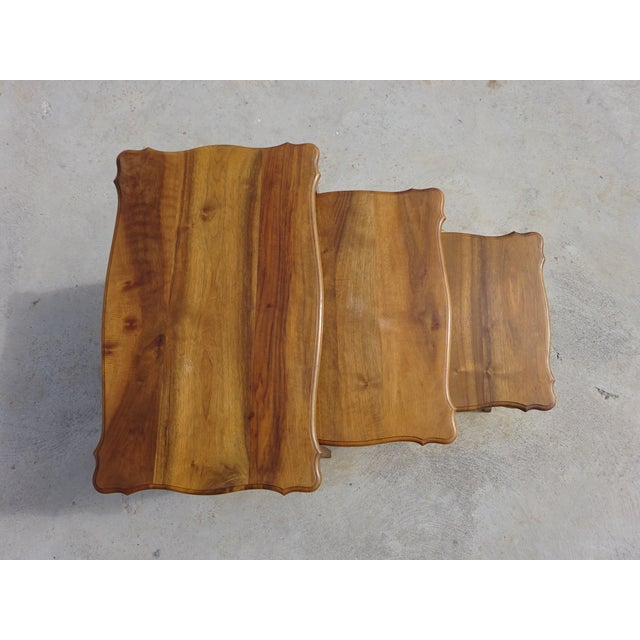 Louis XV Walnut Nesting Tables, 1970s, Set of 3 For Sale - Image 6 of 18
