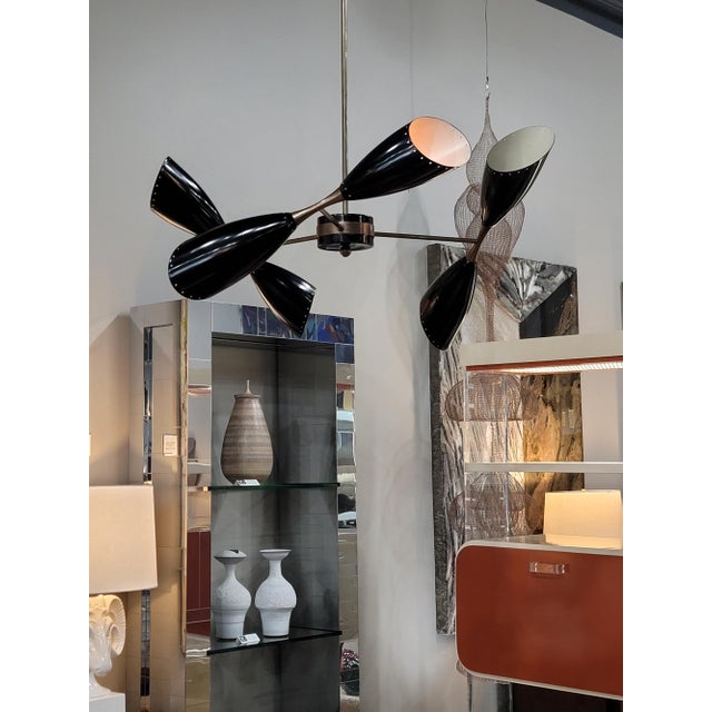 Black Stilnovo Style Chandelier With Three Double Coned Articulating Arms For Sale - Image 8 of 9