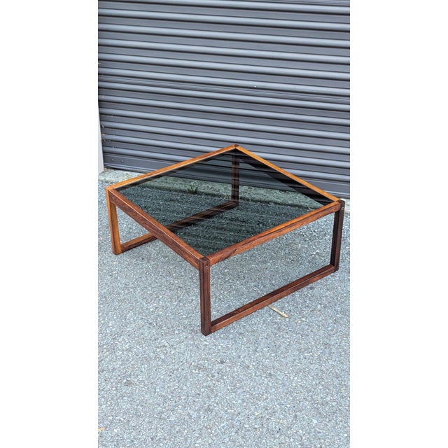 Wood Danish Rosewood Coffee Table | C. 1960s | Smoked Glass Top For Sale - Image 7 of 7
