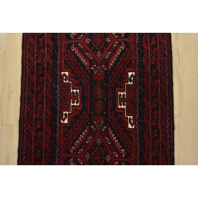 2000 - 2009 Baloch Runner 1’10” X 9’5” Blue Wool Vintage Tribal Hand-Knotted Rug For Sale - Image 5 of 12