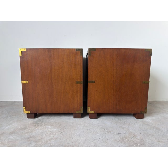 Brown Vintage Baker Furniture Campaign Style Nightstands – A Pair For Sale - Image 8 of 12