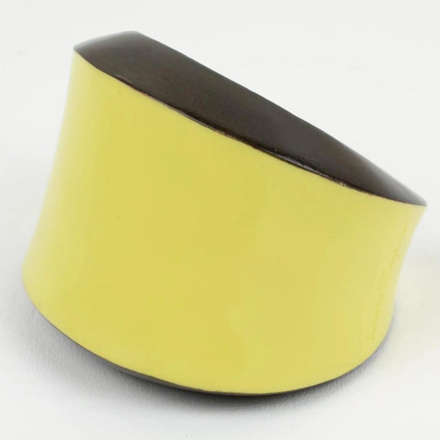 2000 - 2009 Salvatore Ferragamo Yellow and Brown Wood Enameled Cuff Bracelet Bangle For Sale - Image 5 of 12