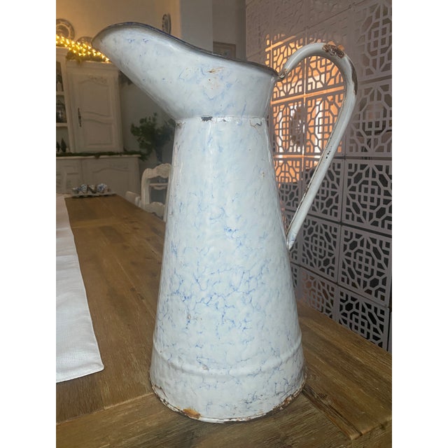 Metal Mid 20th Century Large French Enamel Water Pitcher For Sale - Image 7 of 7