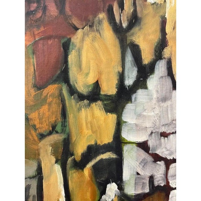 Wood Vintage Mid-Century Modern Abstract Floral Painting by E. Sundt, Signed '57 For Sale - Image 7 of 10