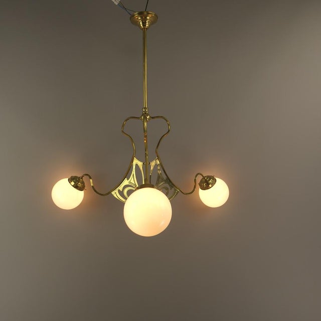 Gold Art Deco Chandelier with Opalglass Shades, Vienna, 1920s For Sale - Image 8 of 18