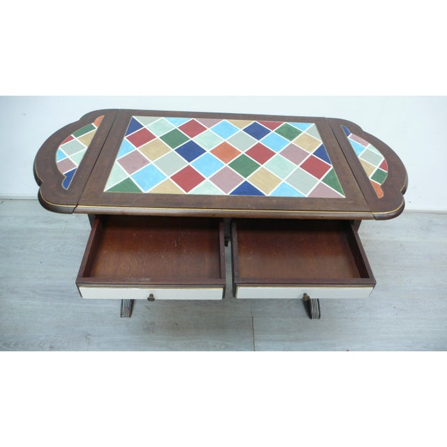 Coffee Table with Side Wings in Dark Nutwood, 1960s For Sale - Image 3 of 8