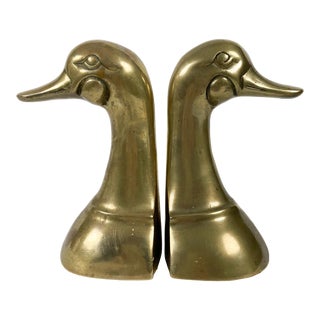 Vintage Brass Duck Head Bookends For Sale
