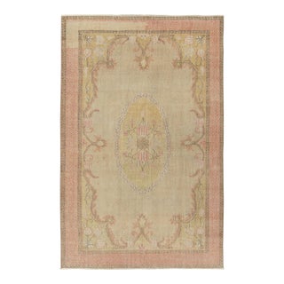 1960s Vintage Distressed Rug in Pink & Beige Floral Medallion Pattern For Sale