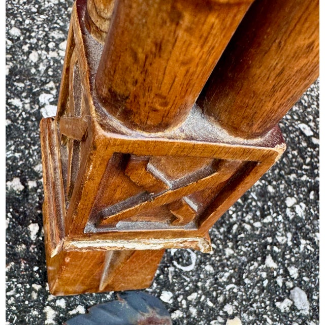 Pair Antique Carved Chinese Chippendale Faux Bamboo Fretwork Banded Inlay Single Drawer Hall Foyer Console Tables For Sale - Image 10 of 12