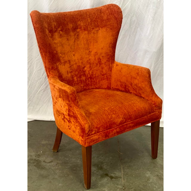 Vintage Retro Orange Crushed Velvet Wingback Accent Chair Chairish