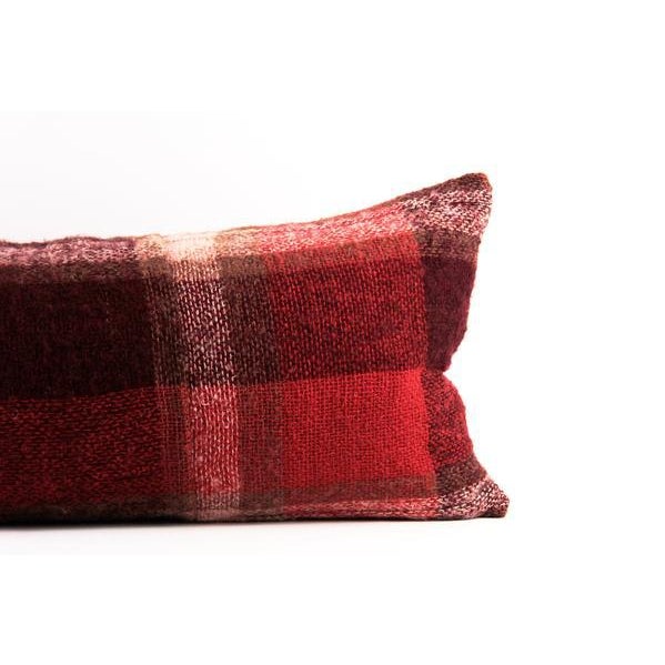 Red Plaid Mohair Wool Lumbar Pillow 13" x 34" Chairish