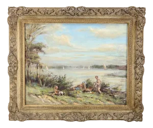 Bernard H. Wiles, Picnic by the River, 1920s-1930s, Oil on Board