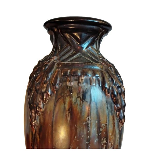 Joseph Mougin 1930s Large Art Deco Stoneware Vase by Mougin Nancy, Bronze Flambé & Crystalline Glaze For Sale - Image 4 of 7