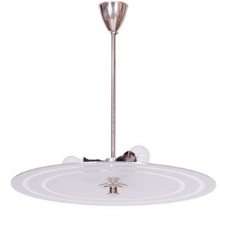 Czech Bauhaus Pendant in Chrome-Plated Steel and Milk Glass, 1930s For Sale