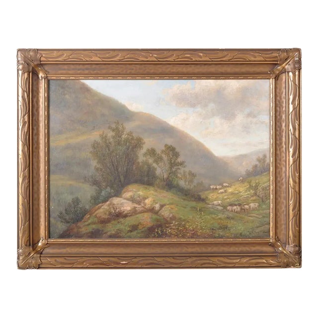 "Landscape With Sheep" by Daniel Folger Bigelow (American, 1823-1910) Oil on Canvas For Sale