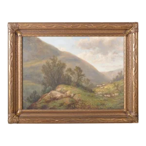 "Landscape With Sheep" by Daniel Folger Bigelow (American, 1823-1910) Oil on Canvas