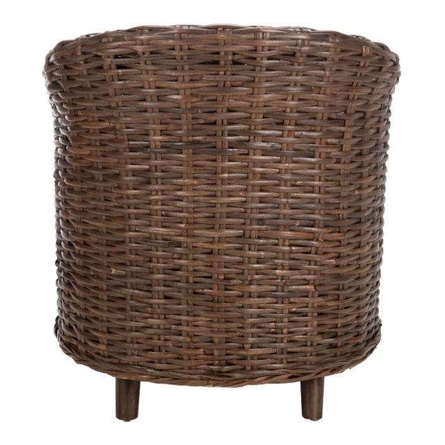 Rattan Barrel Chair in Brown & White For Sale - Image 4 of 11