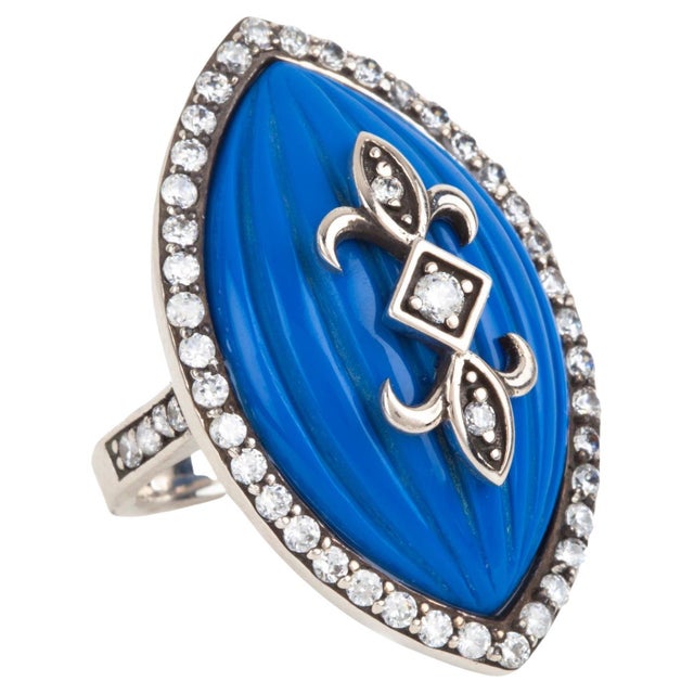 Miriam Salat Navy Blue Sterling Silver ring. This Miriam Salat Ring features Blue color resin with vintage sterling...