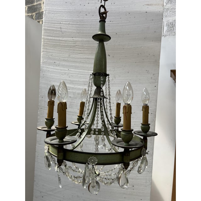 Empire Style Chandelier with Crystal Drops and Patinated Metal For Sale - Image 11 of 11