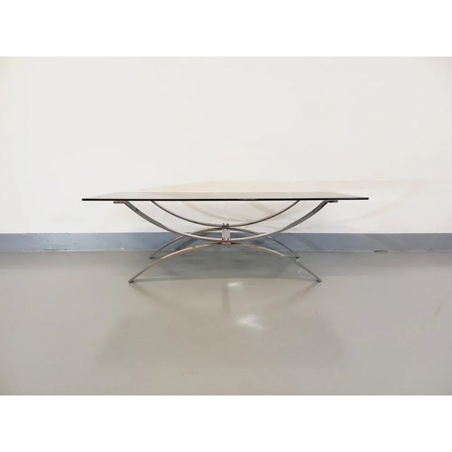 Glass Vintage Coffee Table in Glass and Chromed Metal, 1970s For Sale - Image 7 of 9