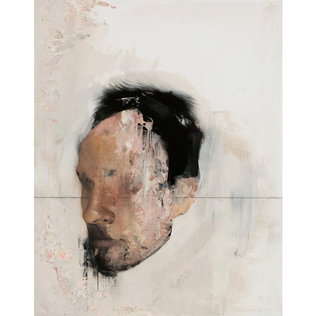 Social Media Blues by Matthew Saba | Oil on panel Portrait of a face with abstract background. For Sale