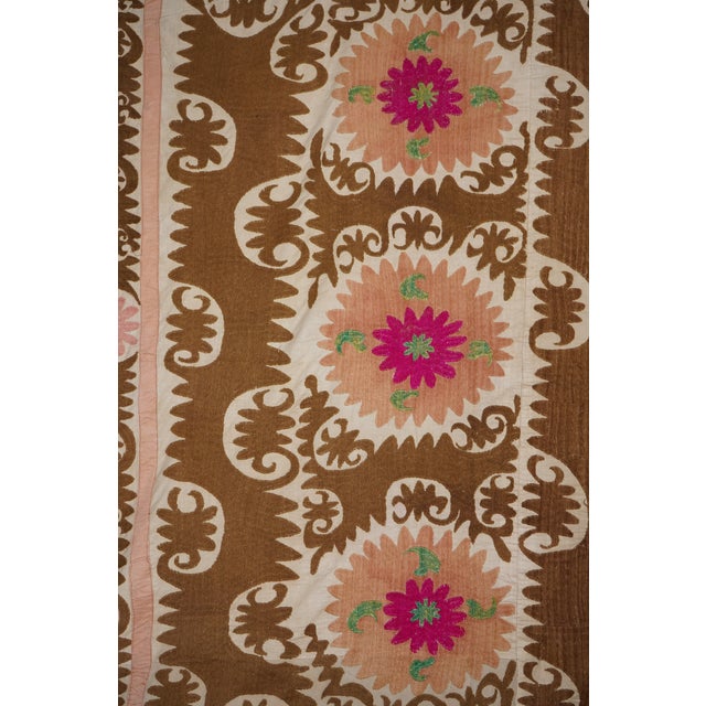 Decorative Suzani Embroidery | Brown Living Room Wall Hanging Bed Throw 6'1'' X 11'8'' For Sale - Image 12 of 16