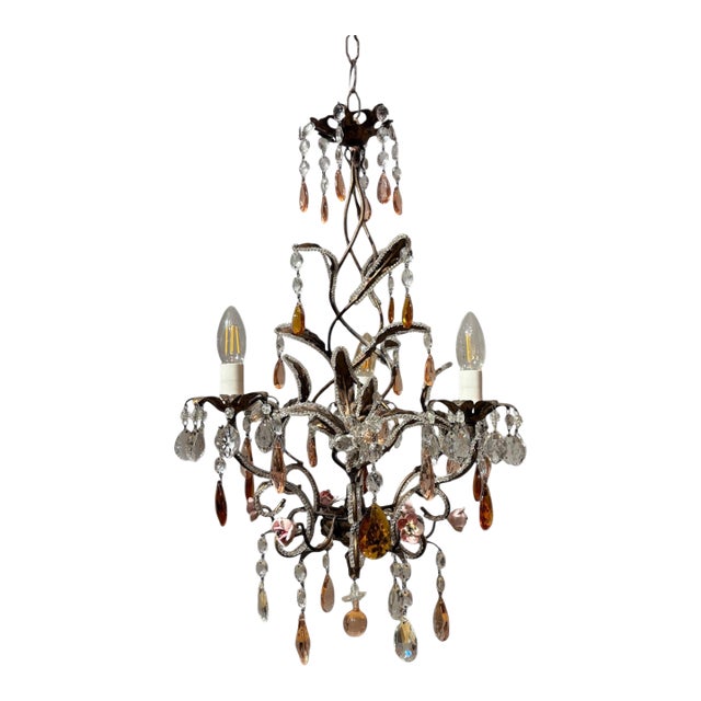 1950s Antique Crystal Italian Chandelier For Sale