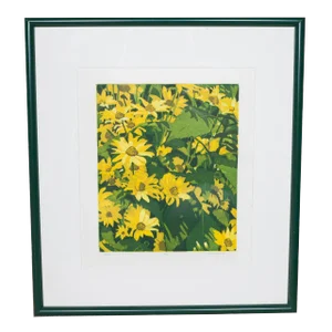 1980s Vintage Yellow Daisy Floral Lithograph by Hans Van Liempt