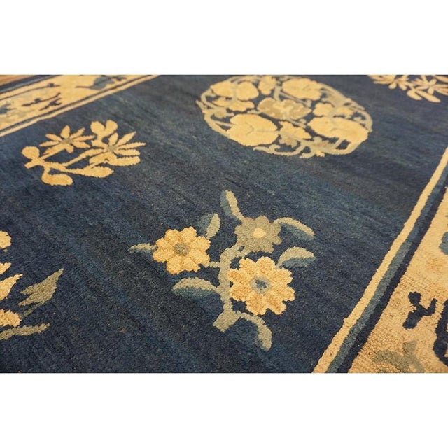 1920s Antique Medallion Oriental Chinese Blue Wool Rectangle Knotted Small Rug For Sale - Image 10 of 12