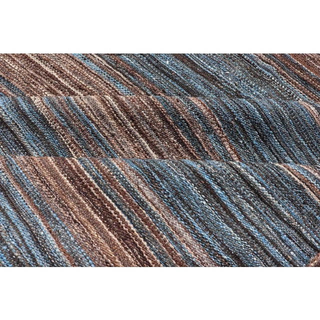 Brown and Blue Flat-Weave Hand Woven Kilim by Keivan Woven Arts, 9x12'4 For Sale - Image 11 of 13