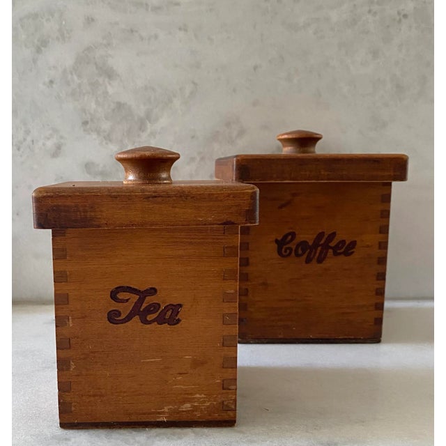 Mid-Century Modern Vintage Woodcroftery Coffee and Tea Canister Set For Sale - Image 3 of 12