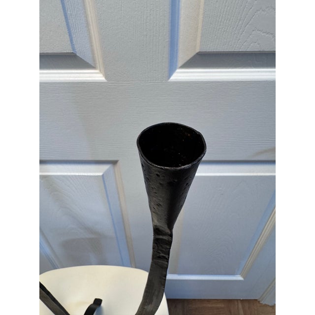 Black Brutalist Wrought Iron 3-Light Candelabra, Spanish Modern Style For Sale - Image 8 of 11