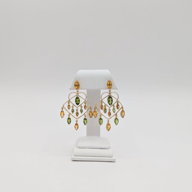 Early 21st Century Citrine, Peridot, and White Diamond Chandelier Earrings in 18K Yellow Gold - A Pair For Sale - Image 5 of 6