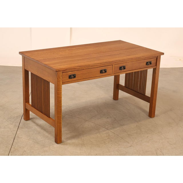 High Quality American Made Stickley Mission Style Writing Desk Crafted In Solid Oak. This Desk Features A Rectangular Top...