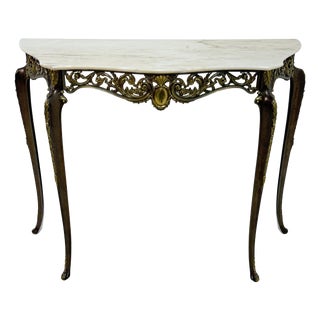 Italian Console Table in Brass and Marble Top, 1950 For Sale