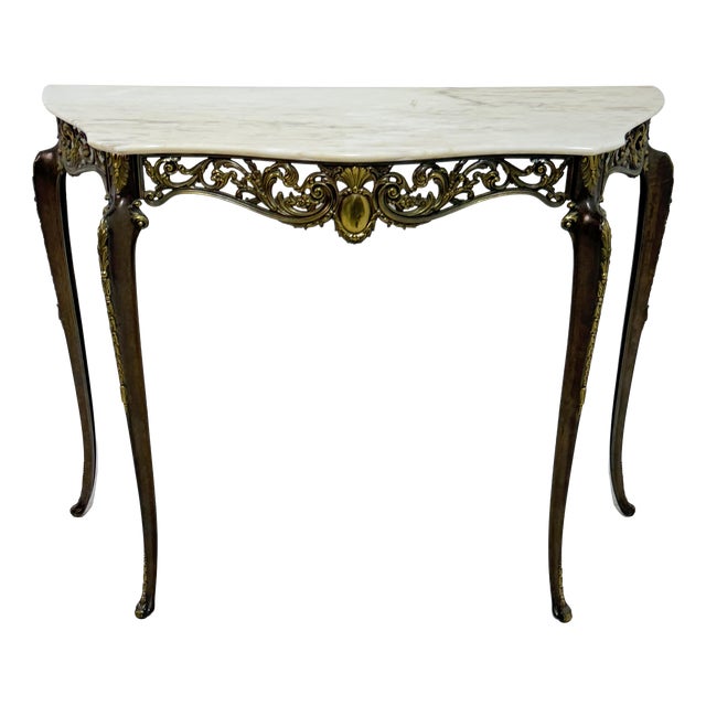 Italian Console Table in Brass and Marble Top, 1950 For Sale
