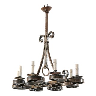 Vintage French Iron 8-Light Chandelier For Sale