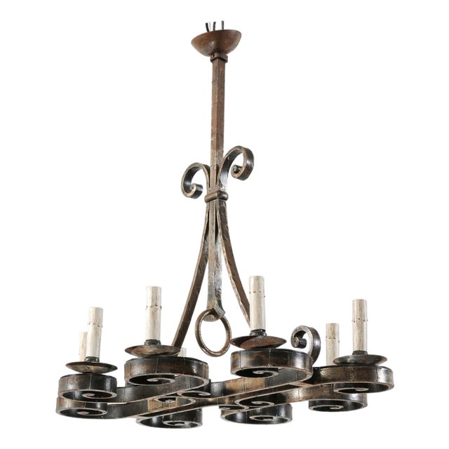 Vintage French Iron 8-Light Chandelier For Sale