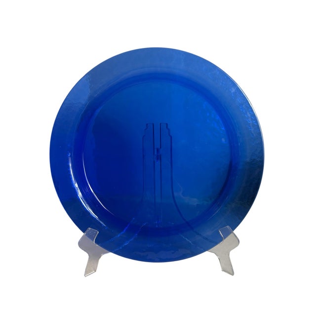 Effetre Murano Platter Cobalt Blue Glass Round 14.5” (approximately 1” tall) Textured Art Glass Tray Signed Exact age...