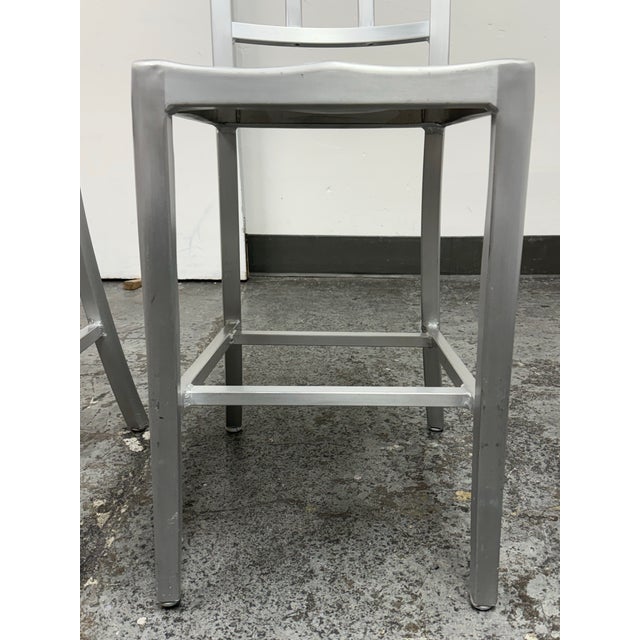 Emeco Style Industrial Modern Aluminum Ladder Back Counter Stools, Pair For Sale - Image 9 of 12